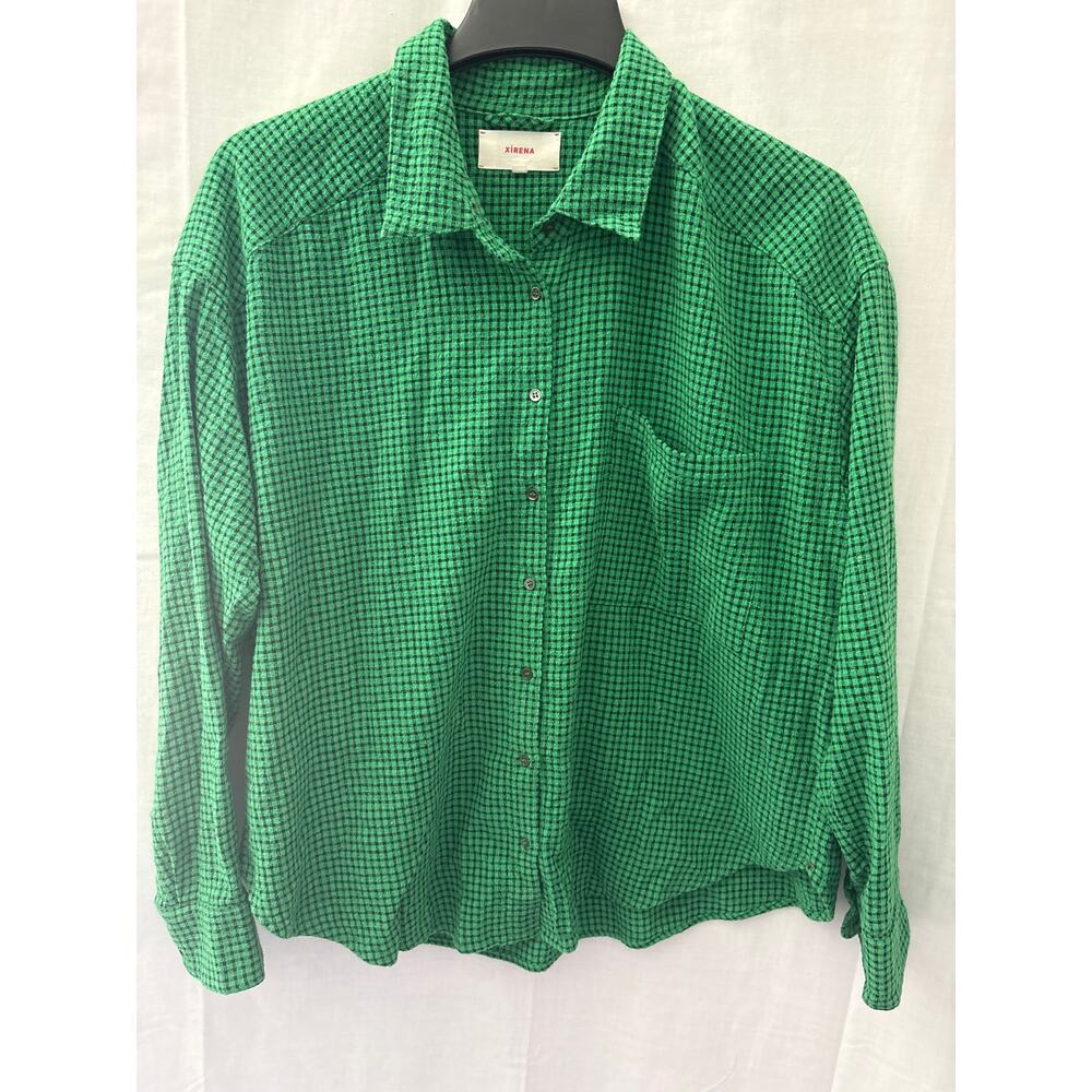 Xirena Green Black Gauze Plaid Gingham Long Sleeve Button Down Shirt Small